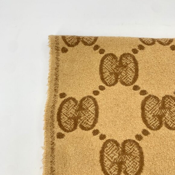 X15022 Gucci Brown Logo Jacquard Wool Fringe Scarf - Picture 2 of 9